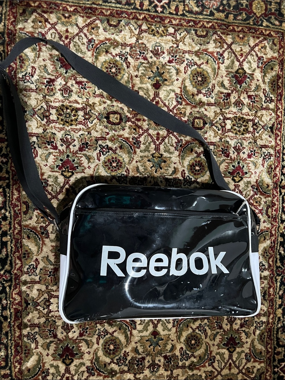 Reebok Black Vinyl Gym Travel Bag with White Logo